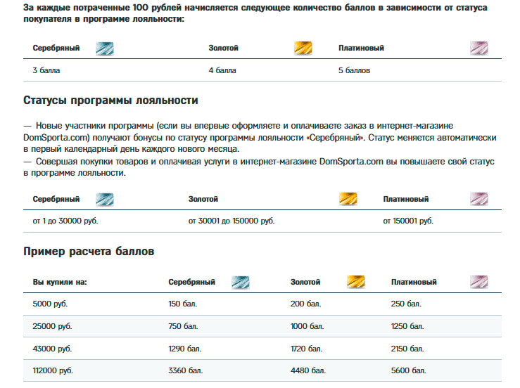 Программа лояльности Дом Спорта