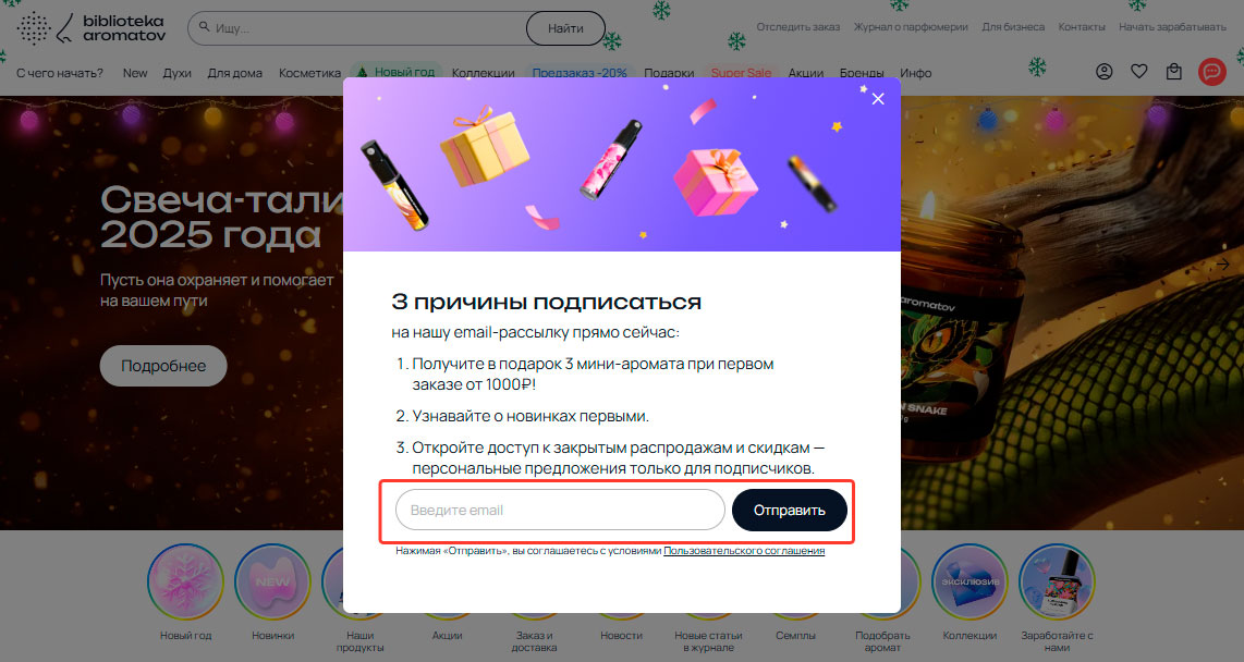 Подписка на email рассылку Biblioteka.shop