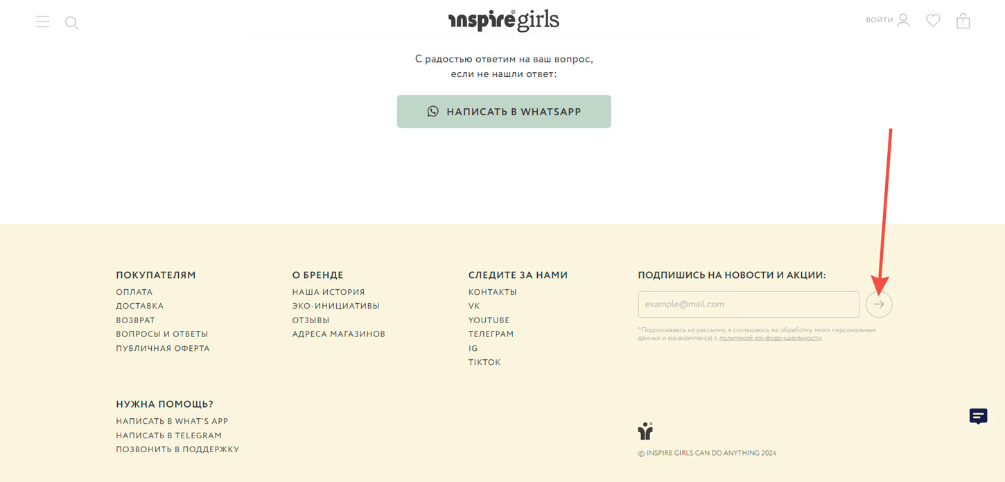Подписка на email рассылку Inspire Girls