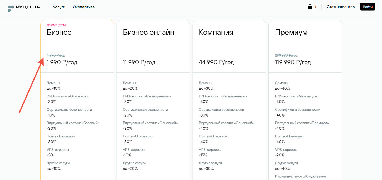 Тарифы Корпоративный регистратор доменов Руцентр