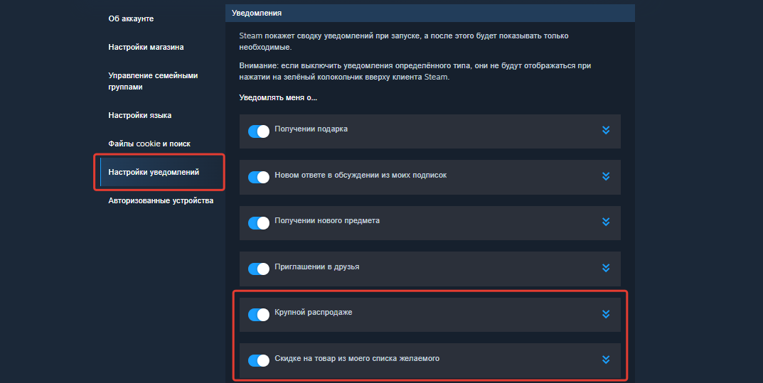 Уведомления в личном кабинете